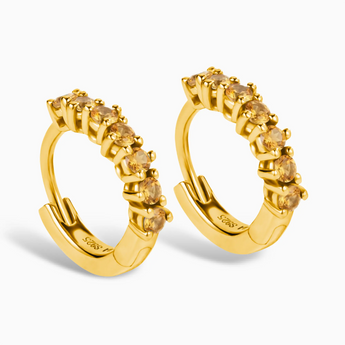 Round Citrine Huggie Hoop Earrings - Hushed 18KT Yellow Gold Vermeil Side View