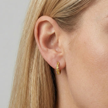 Round Citrine Huggie Hoop Earrings - Hushed 18KT Yellow Gold Vermeil Worn View