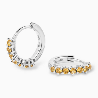 Round Citrine Huggie Hoop Earrings - Hushed 925 Sterling Silver Multi Angle View