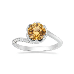 Round Citrine Petal Prong Ring - Bloom 925 Sterling Silver Front View