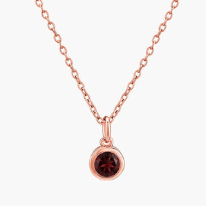 Round Garnet Bezel Necklace - Elara 18KT Rose Gold Vermeil Front View