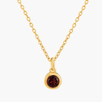 Round Garnet Bezel Necklace - Elara 18KT Yellow Gold Vermeil Front View