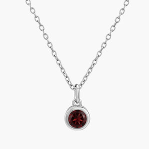 Round Garnet Bezel Necklace - Elara 925 Sterling Front View