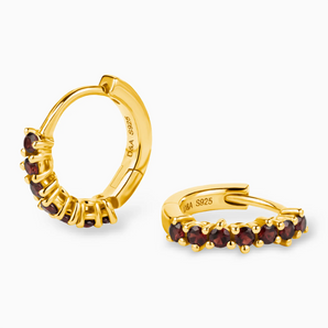 Round Garnet Huggie Hoop Earrings - Hushed 18KT Yellow Gold Vermeil Multi Angle View