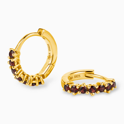 Round Garnet Huggie Hoop Earrings - Hushed 18KT Yellow Gold Vermeil Multi Angle View