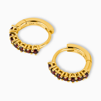 Round Garnet Huggie Hoop Earrings - Hushed 18KT Yellow Gold Vermeil Overhead View
