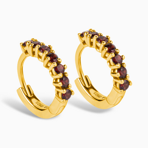 Round Garnet Huggie Hoop Earrings - Hushed 18KT Yellow Gold Vermeil Side View