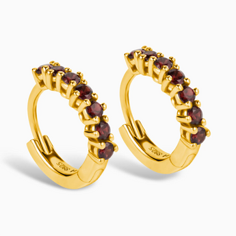 Round Garnet Huggie Hoop Earrings - Hushed 18KT Yellow Gold Vermeil Side View