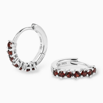 Round Garnet Huggie Hoop Earrings - Hushed 925 Sterling Silver Multi Angle View
