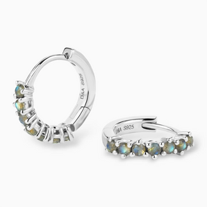 Round Labradorite Huggie Hoop Earrings - Hushed 925 Sterling Silver Multi Angle View
