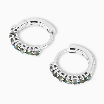 Round Labradorite Huggie Hoop Earrings - Hushed 925 Sterling Silver Overhead View