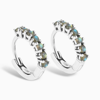 Round Labradorite Huggie Hoop Earrings - Hushed 925 Sterling Silver Side View