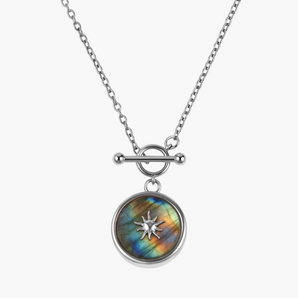 Round Labradorite Toggle Clasp Necklace - Inner Sun 925 Sterling Front View