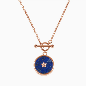 Round Lapis Lazuli Toggle Clasp Necklace - Inner Star 18KT Rose Gold Vermeil Front View