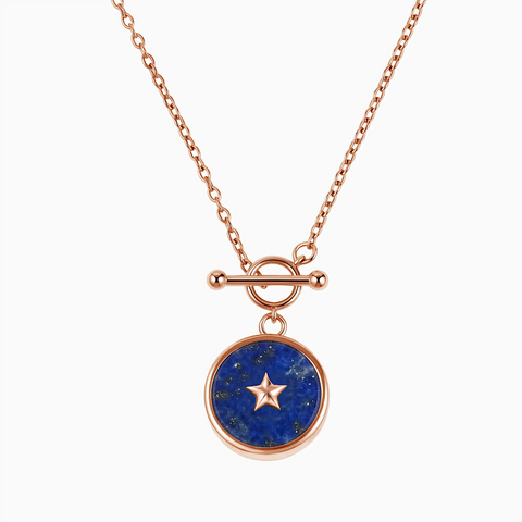 Round Lapis Lazuli Toggle Clasp Necklace - Inner Star 18KT Rose Gold Vermeil Front View