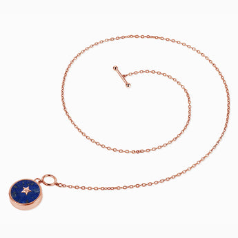 Round Lapis Lazuli Toggle Clasp Necklace - Inner Star 18KT Rose Gold Vermeil Side View