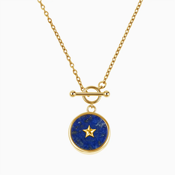 Round Lapis Lazuli Toggle Clasp Necklace - Inner Star 18KT Yellow Gold Vermeil Front View
