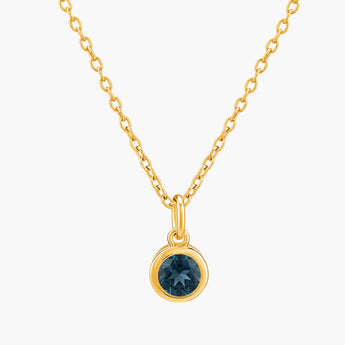 Round London Blue Topaz Bezel Necklace - Elara 18KT Yellow Gold Vermeil Front View