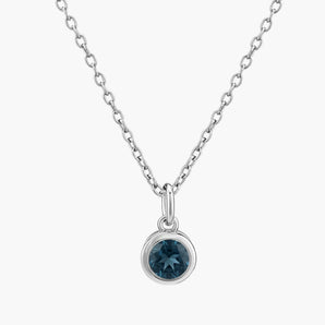 Round London Blue Topaz Bezel Necklace - Elara 925 Sterling Front View