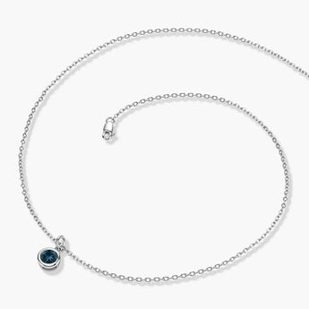 Round London Blue Topaz Bezel Necklace - Elara 925 Sterling Side View