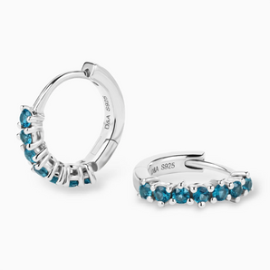 Round London Blue Topaz Huggie Hoop Earrings - Hushed 925 Sterling Silver Multi Angle View