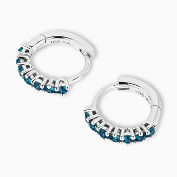 Round London Blue Topaz Huggie Hoop Earrings - Hushed 925 Sterling Silver Overhead View