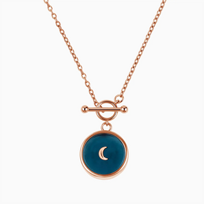 Round London Blue Topaz Toggle Clasp Necklace - Inner Moon 18KT Rose Gold Vermeil Front View