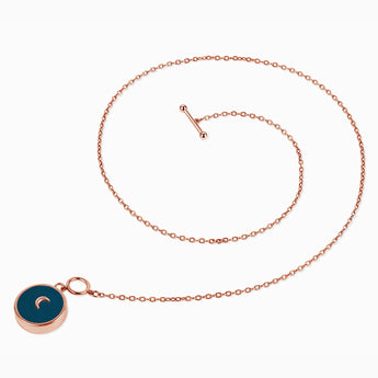 Round London Blue Topaz Toggle Clasp Necklace - Inner Moon 18KT Rose Gold Vermeil Side View