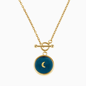 Round London Blue Topaz Toggle Clasp Necklace - Inner Moon 18KT Yellow Gold Vermeil Front View