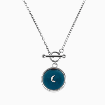 Round London Blue Topaz Toggle Clasp Necklace - Inner Moon 925 Sterling Front View