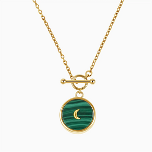 Round Malachite Toggle Clasp Necklace - Inner Moon 18KT Yellow Gold Vermeil Front View