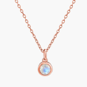 Round Moonstone Bezel Necklace - Elara 18KT Rose Gold Vermeil Front View