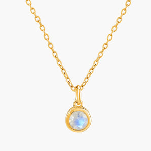 Round Moonstone Bezel Necklace - Elara 18KT Yellow Gold Vermeil Front View