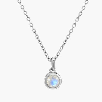 Round Moonstone Bezel Necklace - Elara 925 Sterling Front View