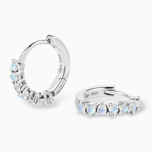 Round Moonstone Huggie Hoop Earrings - Hushed 925 Sterling Silver Multi Angle View