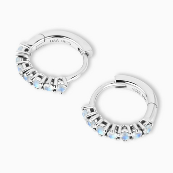 Round Moonstone Huggie Hoop Earrings - Hushed 925 Sterling Silver Overhead View