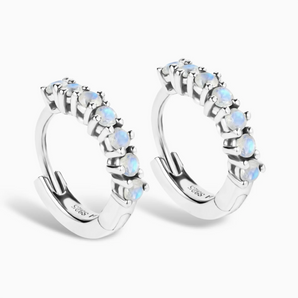 Round Moonstone Huggie Hoop Earrings - Hushed 925 Sterling Silver Side View