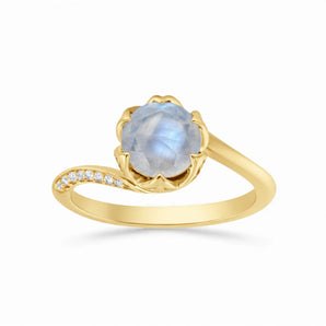 Round Moonstone Petal Prong Ring - Bloom 18KT Yellow Gold Vermeil Front View