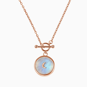 Round Moonstone Toggle Clasp Necklace - Inner Moon 18KT Rose Gold Vermeil Front View