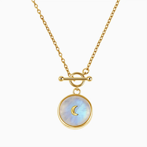 Round Moonstone Toggle Clasp Necklace - Inner Moon 18KT Yellow Gold Vermeil Front View