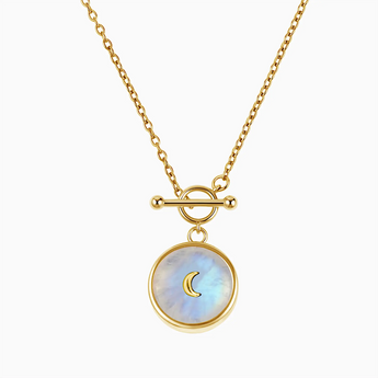 Round Moonstone Toggle Clasp Necklace - Inner Moon 18KT Yellow Gold Vermeil Front View