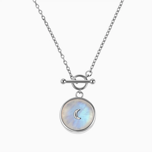 Round Moonstone Toggle Clasp Necklace - Inner Moon 925 Sterling Front View