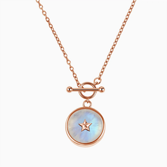 Round Moonstone Toggle Clasp Necklace - Inner Star 18KT Rose Gold Vermeil Front View