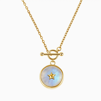 Round Moonstone Toggle Clasp Necklace - Inner Star 18KT Yellow Gold Vermeil Front View