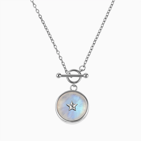 Round Moonstone Toggle Clasp Necklace - Inner Star 925 Sterling Front View