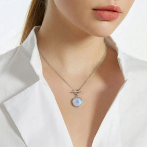 Round Moonstone Toggle Clasp Necklace - Inner Star 925 Sterling Model Shot