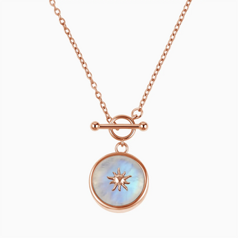 Round Moonstone Toggle Clasp Necklace - Inner Sun 18KT Rose Gold Vermeil Front View