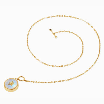Round Moonstone Toggle Clasp Necklace - Inner Sun 18KT Yellow Gold Vermeil Side View