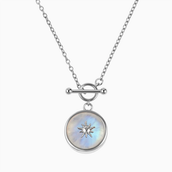 Round Moonstone Toggle Clasp Necklace - Inner Sun 925 Sterling Front View