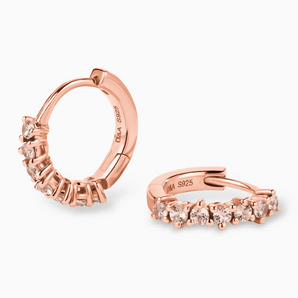 Round Morganite Huggie Hoop Earrings - Hushed 18KT Rose Gold Vermeil Multi Angle View